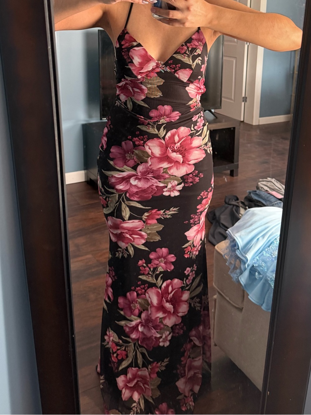 Windsor Black Maxi Dress with Pink Floral Print